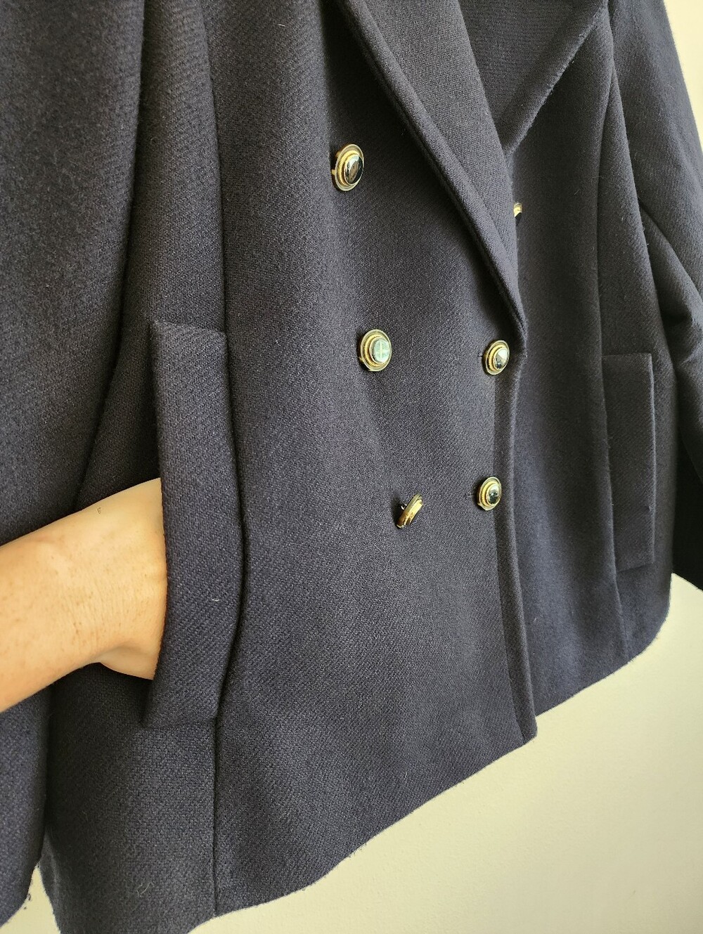 Classic Navy Blue Peacoat Double Breasted Tailored Jacket Wool Blend XL 16 18 - Picture 5 of 11